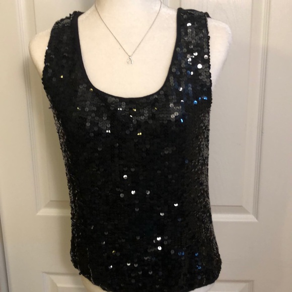 black sequin sleeveless top